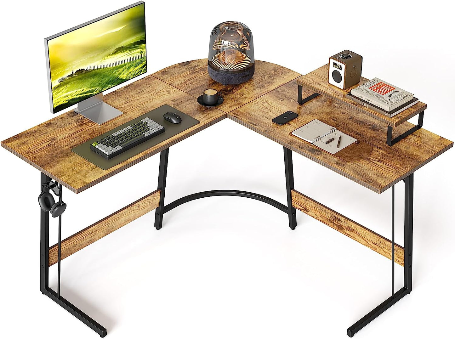 L Shaped Gaming Desk Computer Office Desk, Corner Desk with Large Monitor Stand for Home Office Study Writing Workstation