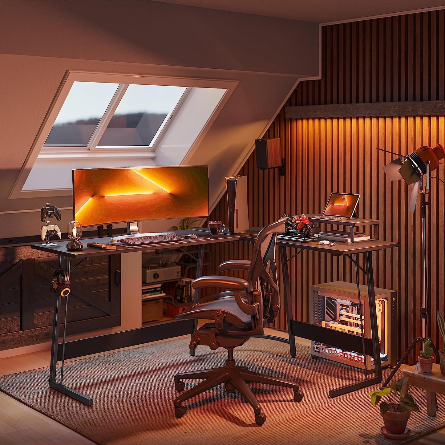 L Shaped Gaming Desk Computer Office Desk, Corner Desk with Large Monitor Stand for Home Office Study Writing Workstation