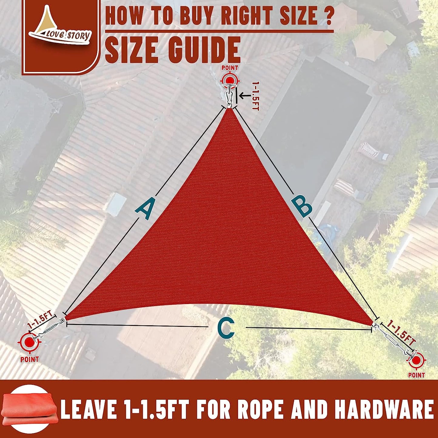 Triangle Sun Shade Sail Canopy UV Block Sunshade for Outdoor Patio Garden Backyard