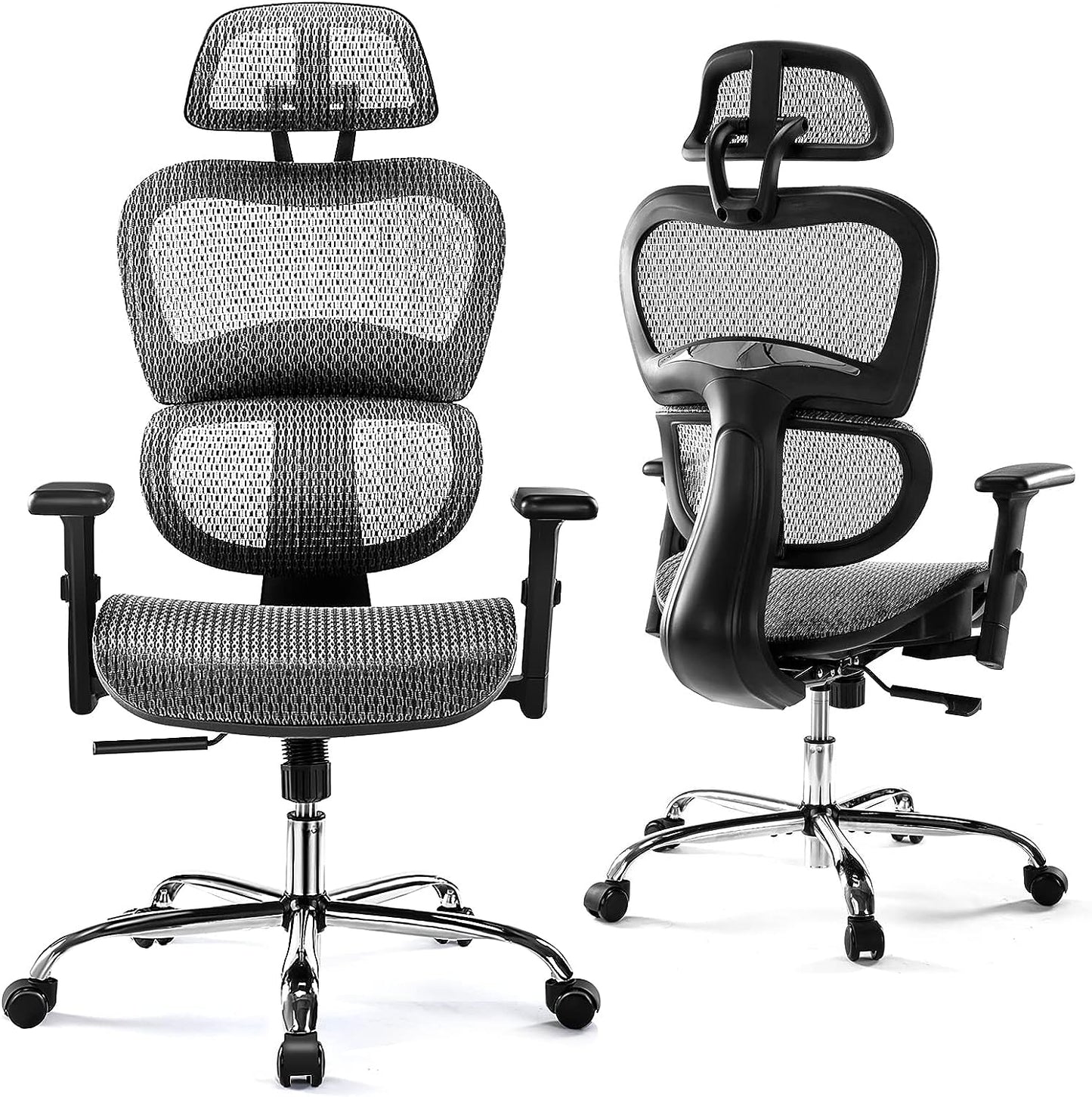Ergonomic High Back Office Chair - High Office Chair with Headrest, Lumbar Support, Movable Armrests, Swivel Mesh Office Chair with 300 lbs Weight Capacity Adjustable Height for Home Office, Executive