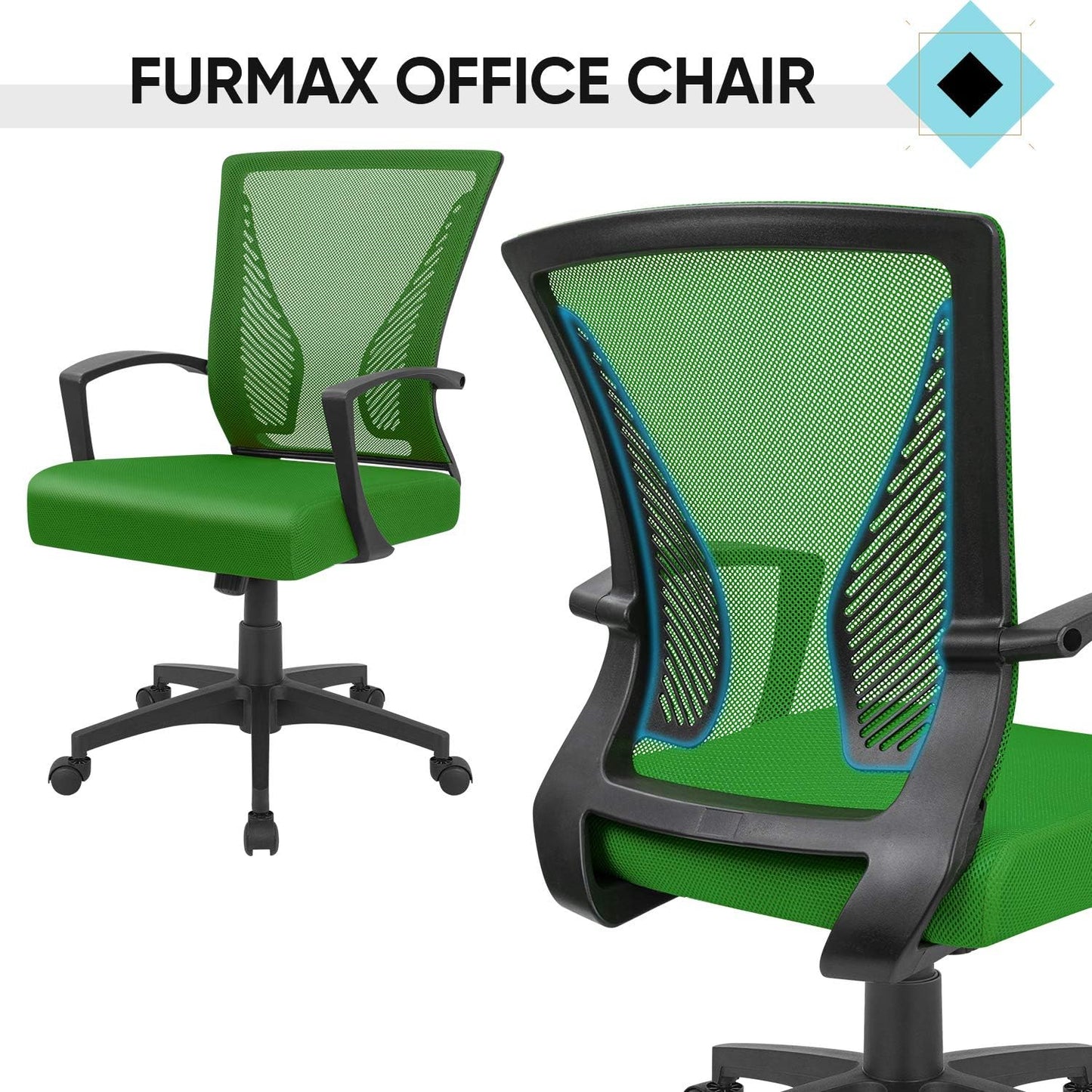 Office Chair Mid Back Swivel Lumbar Support Desk Chair, Computer Ergonomic Mesh Chair with Armrest