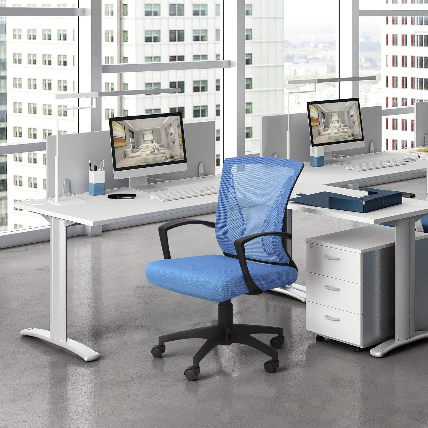 Office Chair Mid Back Swivel Lumbar Support Desk Chair, Computer Ergonomic Mesh Chair with Armrest