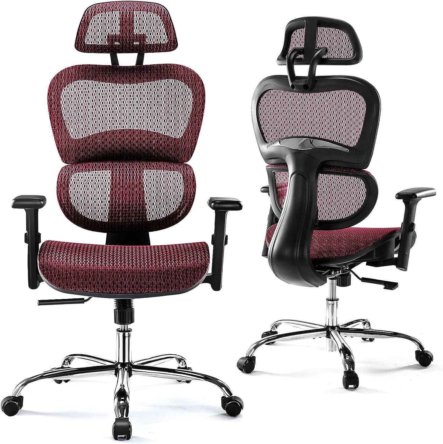 Ergonomic High Back Office Chair - High Office Chair with Headrest, Lumbar Support, Movable Armrests, Swivel Mesh Office Chair with 300 lbs Weight Capacity Adjustable Height for Home Office, Executive
