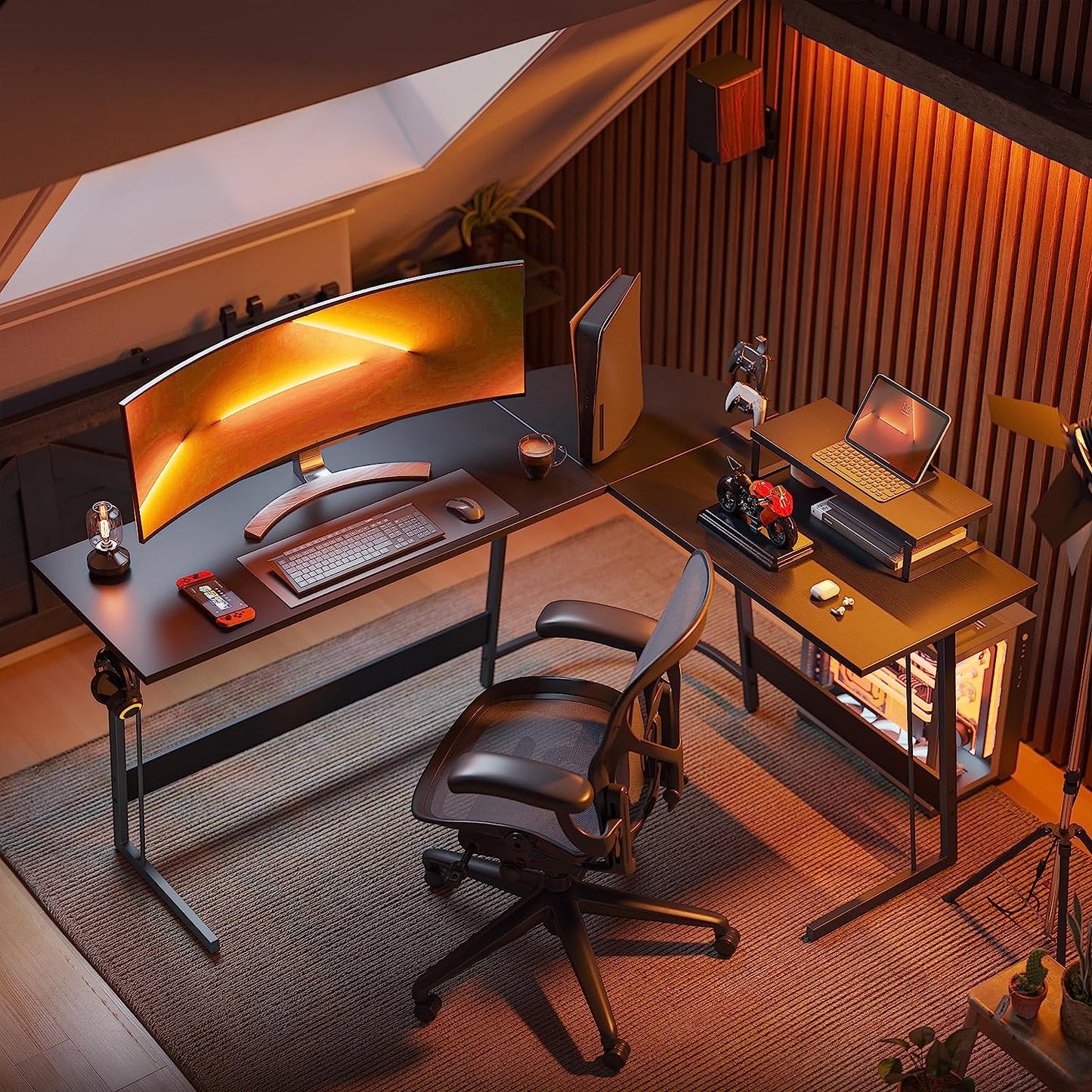 L Shaped Gaming Desk Computer Office Desk, Corner Desk with Large Monitor Stand for Home Office Study Writing Workstation
