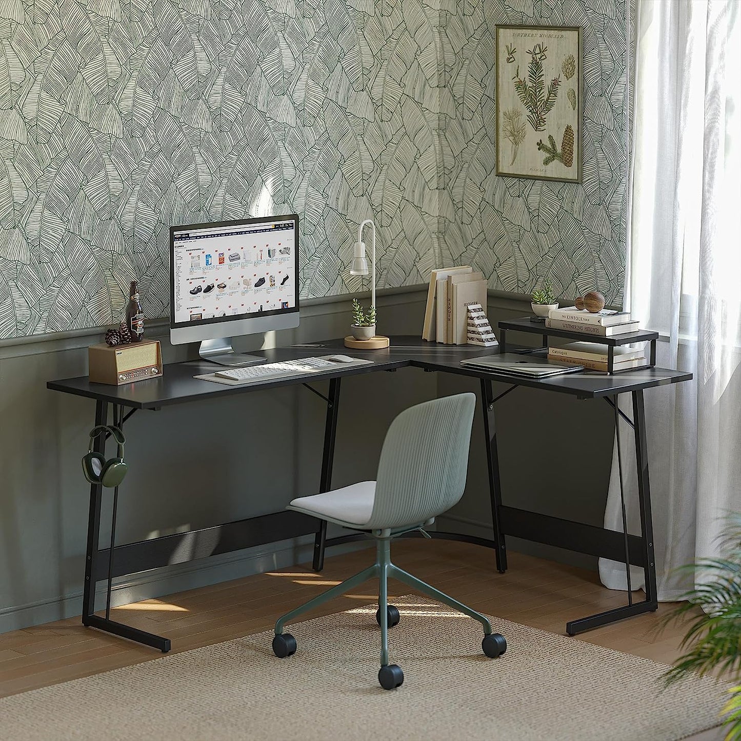 L Shaped Gaming Desk Computer Office Desk, Corner Desk with Large Monitor Stand for Home Office Study Writing Workstation