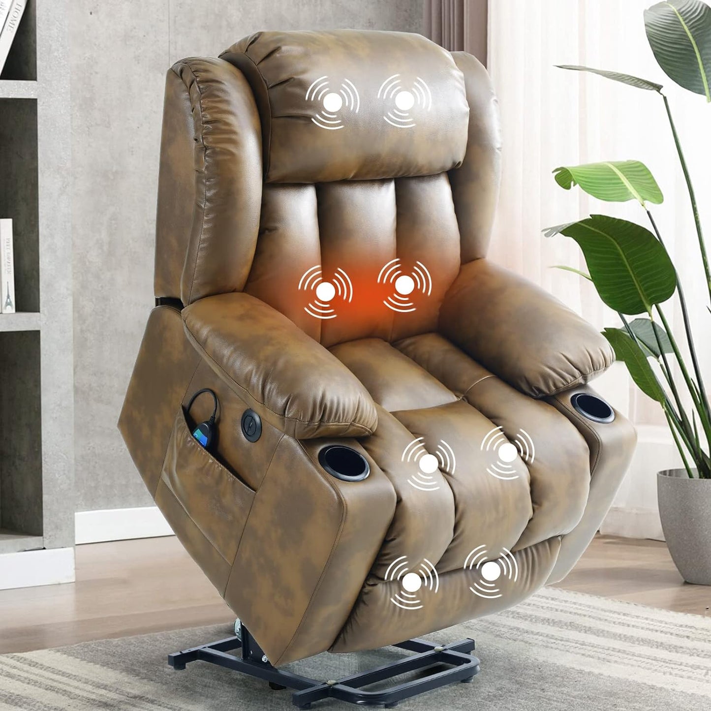 Large Power Lift Recliner Chair for Elderly with Massage and Heating Function,2 Side Pocket,2 Cup Holders,USB Charge Port
