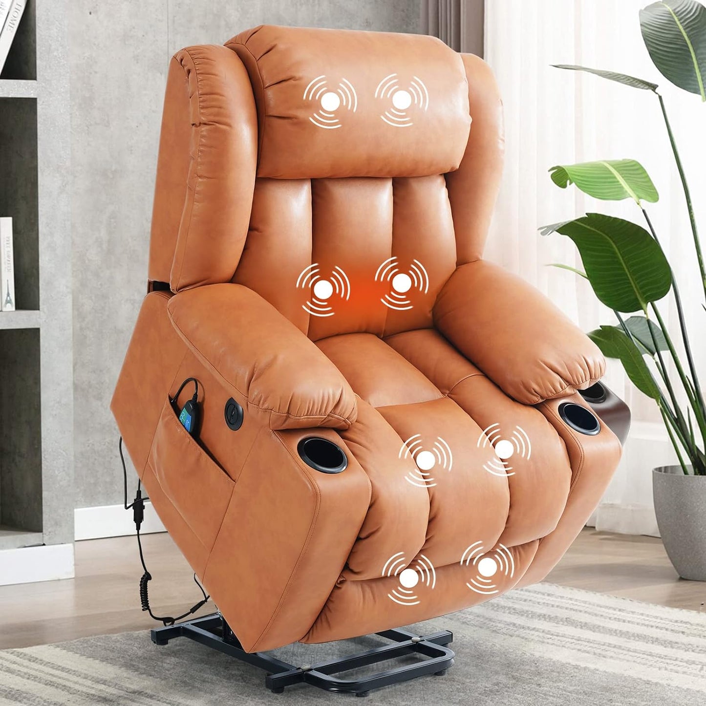 Large Power Lift Recliner Chair for Elderly with Massage and Heating Function,2 Side Pocket,2 Cup Holders,USB Charge Port