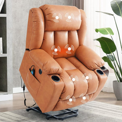 Large Power Lift Recliner Chair for Elderly with Massage and Heating Function,2 Side Pocket,2 Cup Holders,USB Charge Port