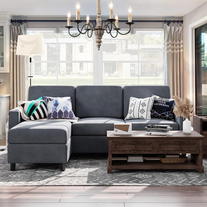 Convertible Sectional Sofa Couch, Modern Linen Fabric L-Shaped , 3-Seat Sofa Sectional with Reversible Chaise for Living Room, Apartment and Small Space