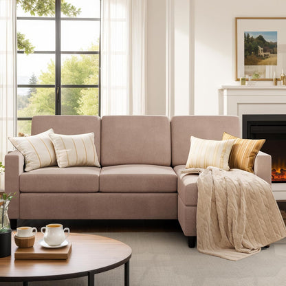 Convertible Sectional Sofa Couch, Modern Linen Fabric L-Shaped , 3-Seat Sofa Sectional with Reversible Chaise for Living Room, Apartment and Small Space