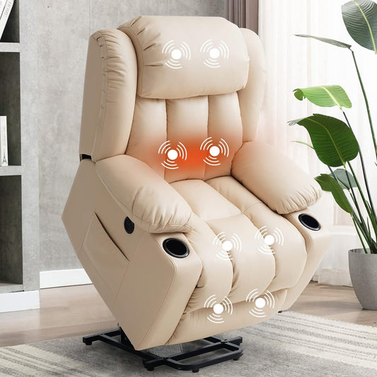 Large Power Lift Recliner Chair for Elderly with Massage and Heating Function,2 Side Pocket,2 Cup Holders,USB Charge Port