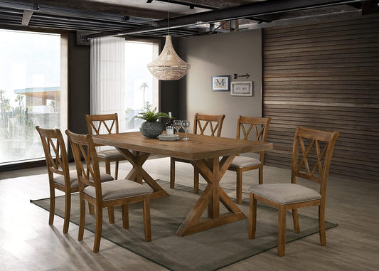 Morden Farmhouse Wood 7-Piece Trestle Dining Set, Brushed Driftwood