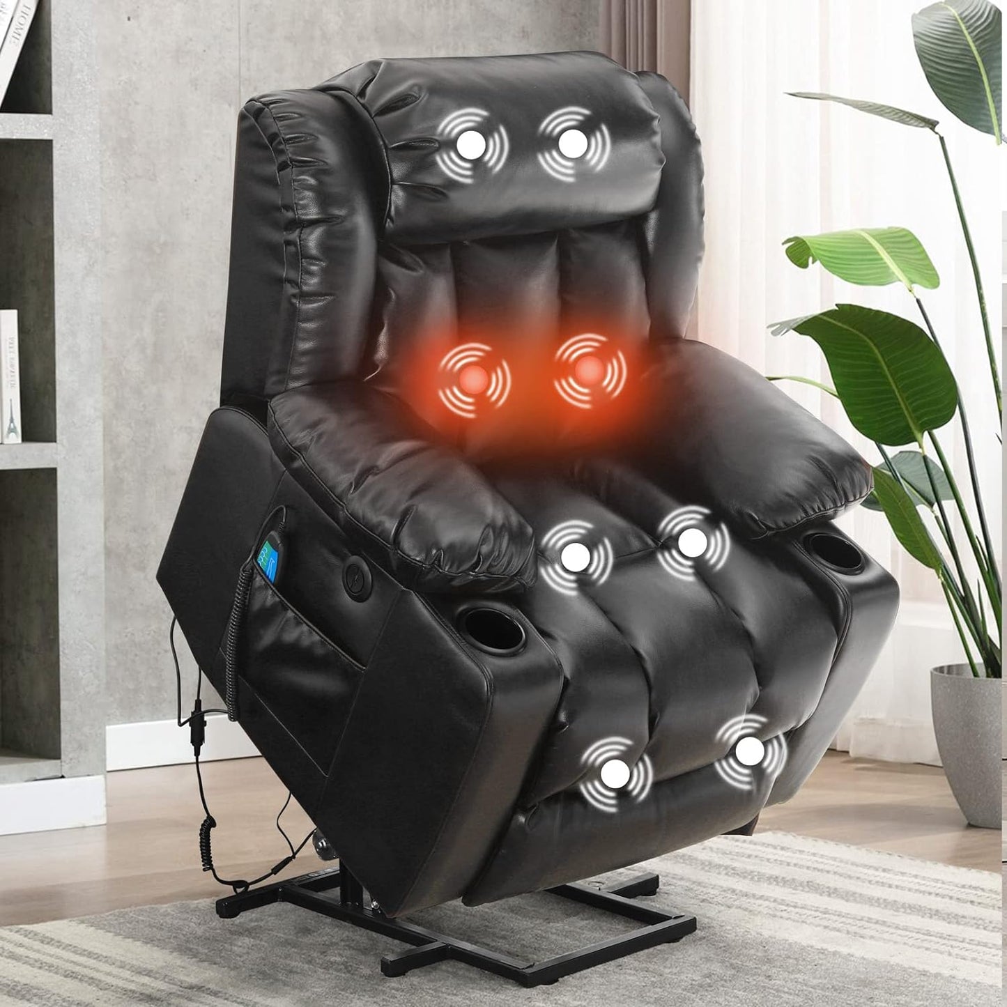 Large Power Lift Recliner Chair for Elderly with Massage and Heating Function,2 Side Pocket,2 Cup Holders,USB Charge Port