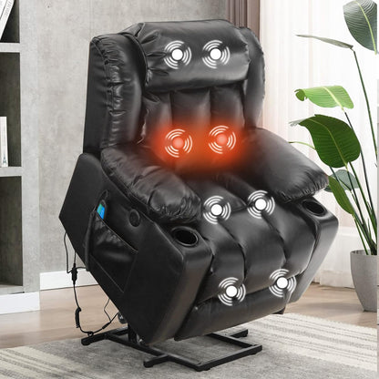 Large Power Lift Recliner Chair for Elderly with Massage and Heating Function,2 Side Pocket,2 Cup Holders,USB Charge Port