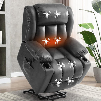 Large Power Lift Recliner Chair for Elderly with Massage and Heating Function,2 Side Pocket,2 Cup Holders,USB Charge Port