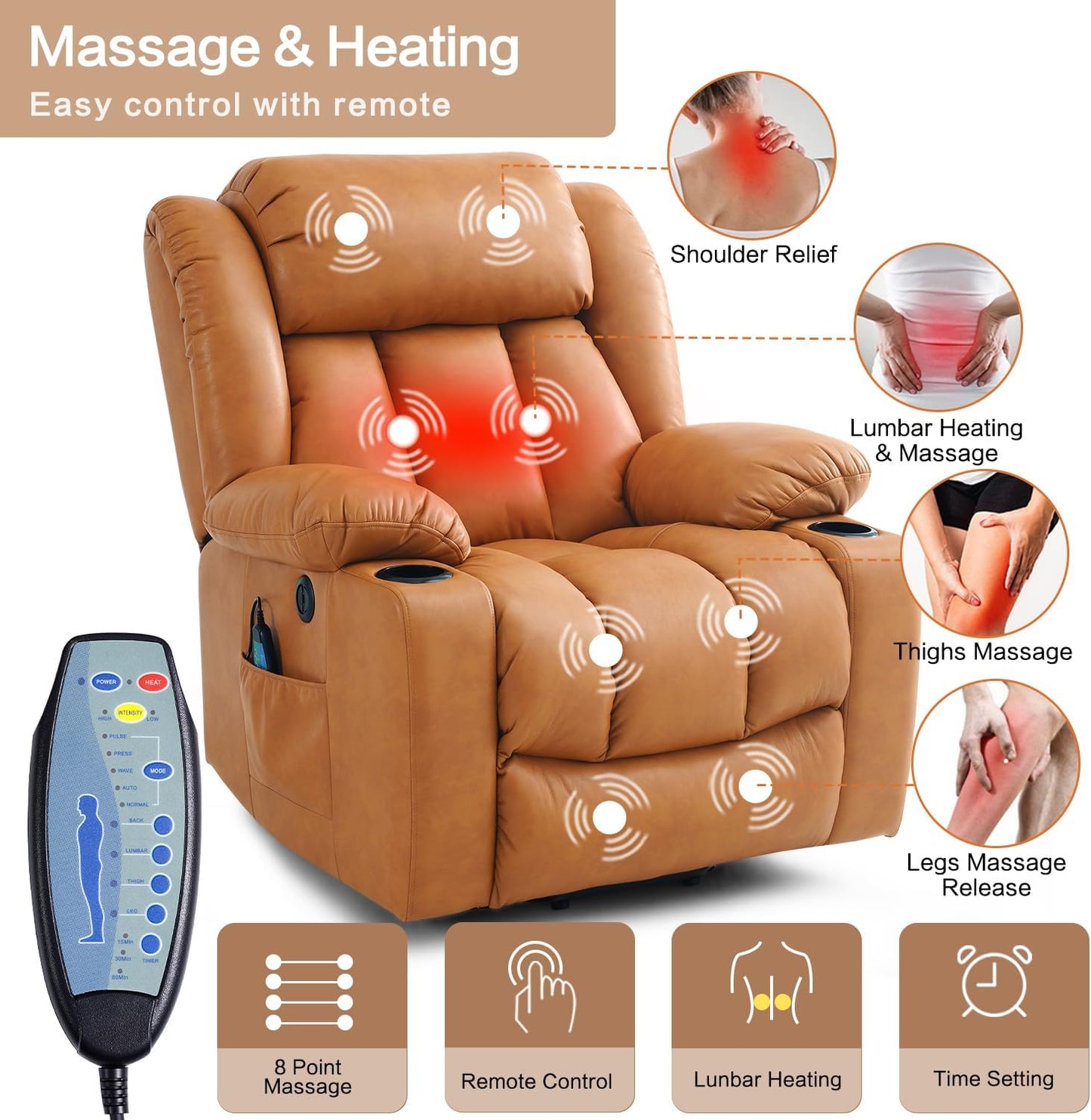 Large Power Lift Recliner Chair for Elderly with Massage and Heating Function,2 Side Pocket,2 Cup Holders,USB Charge Port