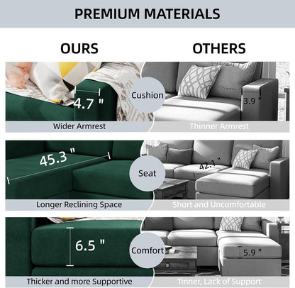 Convertible Sectional Sofa Couch, Modern Linen Fabric L-Shaped , 3-Seat Sofa Sectional with Reversible Chaise for Living Room, Apartment and Small Space