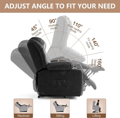 Large Power Lift Recliner Chair for Elderly with Massage and Heating Function,2 Side Pocket,2 Cup Holders,USB Charge Port