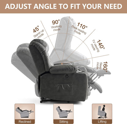 Large Power Lift Recliner Chair for Elderly with Massage and Heating Function,2 Side Pocket,2 Cup Holders,USB Charge Port
