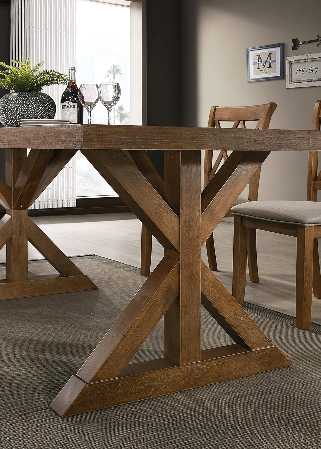 Morden Farmhouse Wood 7-Piece Trestle Dining Set, Brushed Driftwood