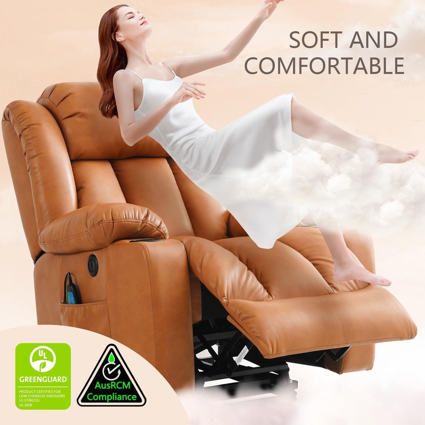 Large Power Lift Recliner Chair for Elderly with Massage and Heating Function,2 Side Pocket,2 Cup Holders,USB Charge Port