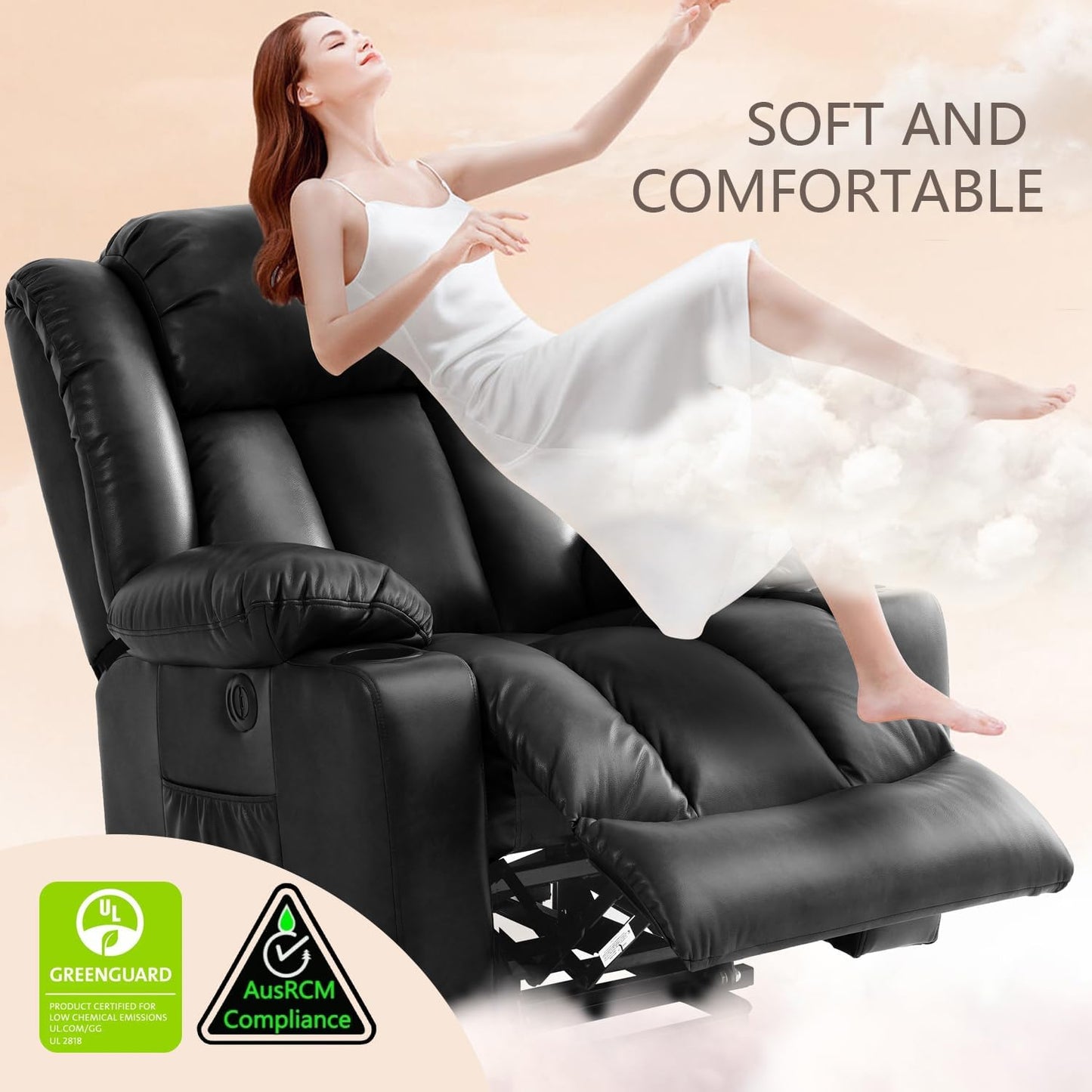Large Power Lift Recliner Chair for Elderly with Massage and Heating Function,2 Side Pocket,2 Cup Holders,USB Charge Port