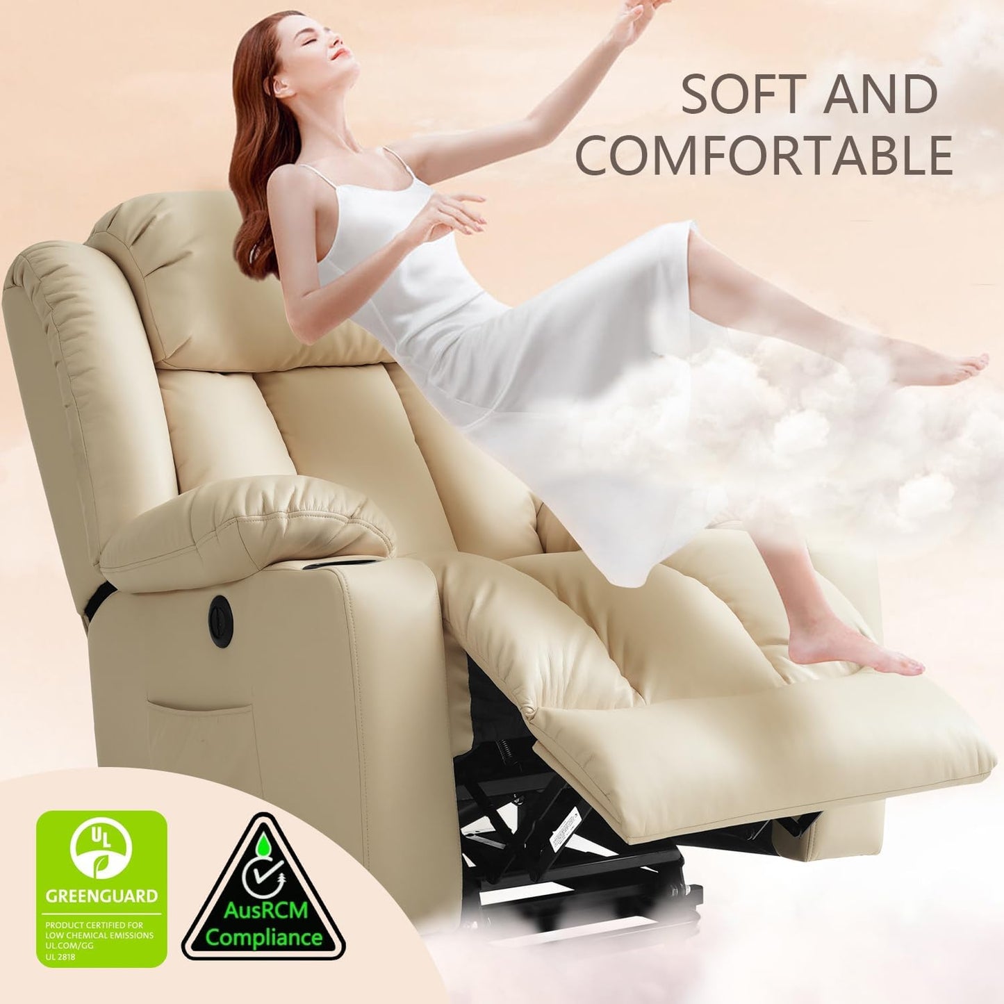 Large Power Lift Recliner Chair for Elderly with Massage and Heating Function,2 Side Pocket,2 Cup Holders,USB Charge Port