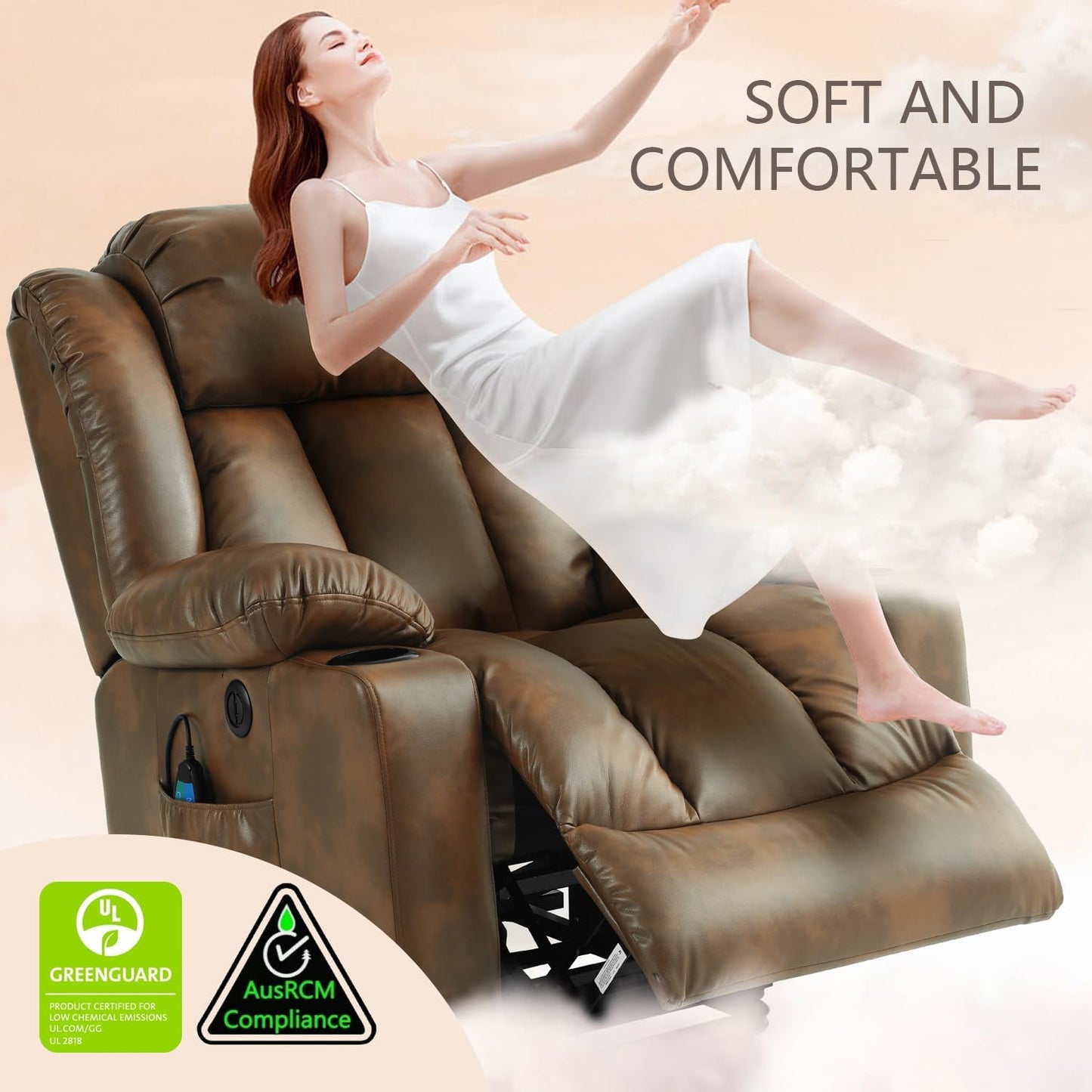 Large Power Lift Recliner Chair for Elderly with Massage and Heating Function,2 Side Pocket,2 Cup Holders,USB Charge Port