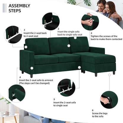 Convertible Sectional Sofa Couch, Modern Linen Fabric L-Shaped , 3-Seat Sofa Sectional with Reversible Chaise for Living Room, Apartment and Small Space