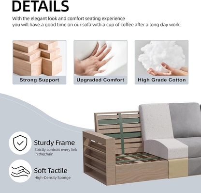 Convertible Sectional Sofa Couch, Modern Linen Fabric L-Shaped , 3-Seat Sofa Sectional with Reversible Chaise for Living Room, Apartment and Small Space