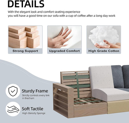 Convertible Sectional Sofa Couch, Modern Linen Fabric L-Shaped , 3-Seat Sofa Sectional with Reversible Chaise for Living Room, Apartment and Small Space