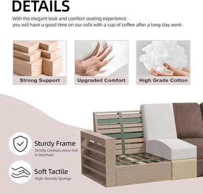 Convertible Sectional Sofa Couch, Modern Linen Fabric L-Shaped , 3-Seat Sofa Sectional with Reversible Chaise for Living Room, Apartment and Small Space