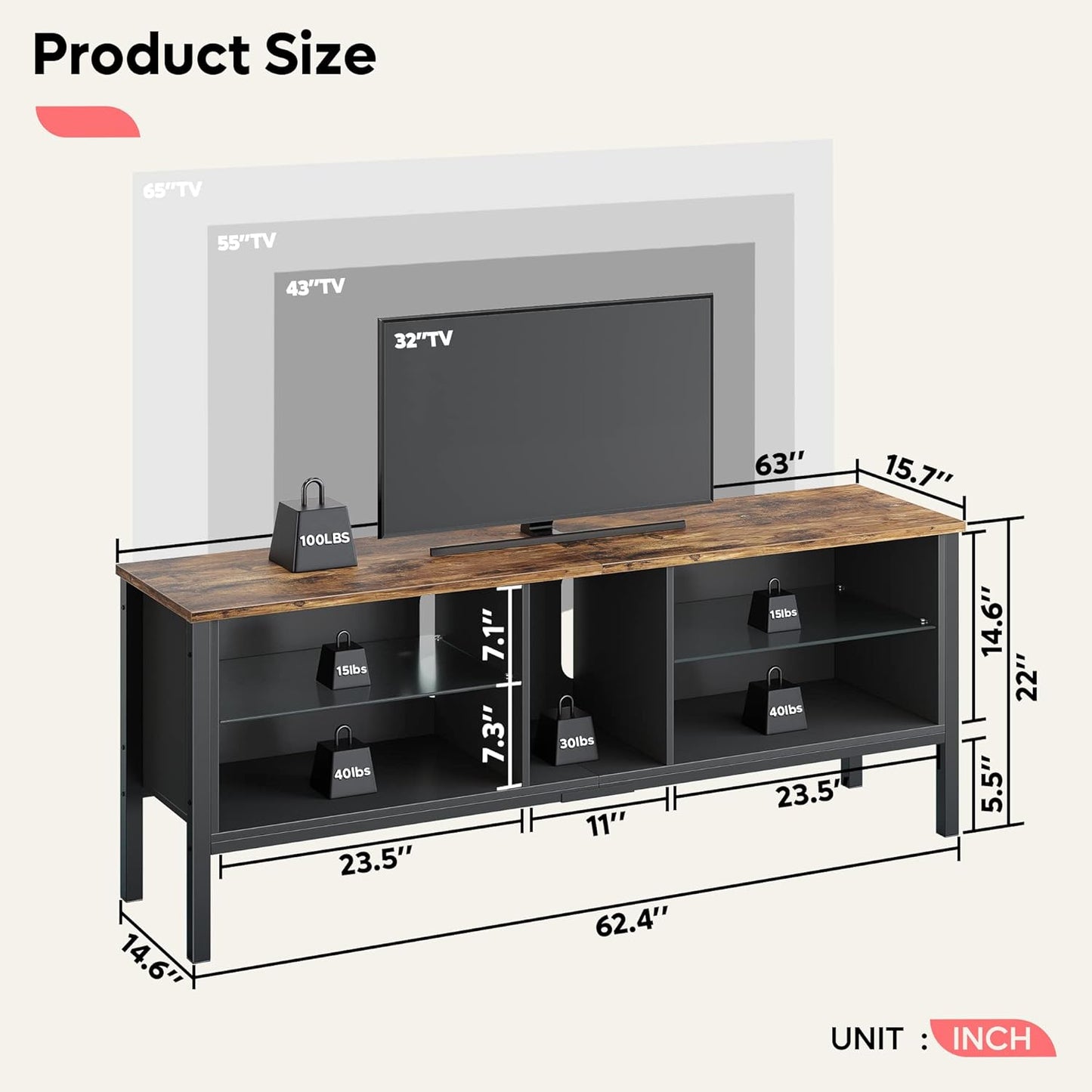 Gaming Entertainment Center for 65+ Inch TV with LED Lights & Adjustable Glass Shelves, Modern TV Stand Media Console, Fits TVs up to 75 Inch, Black Carbon Fiber Ideal for Living Room