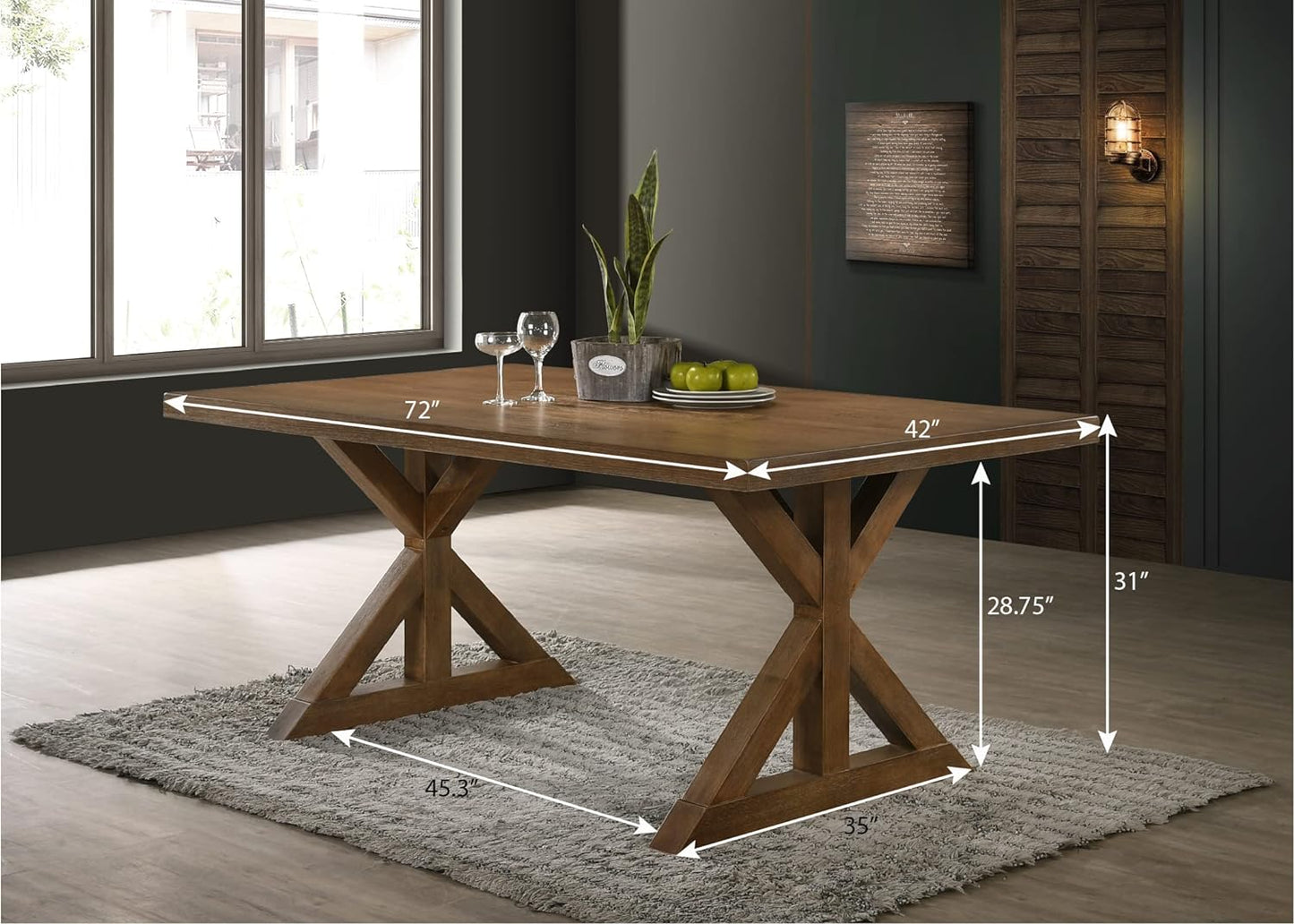 Morden Farmhouse Wood 7-Piece Trestle Dining Set, Brushed Driftwood