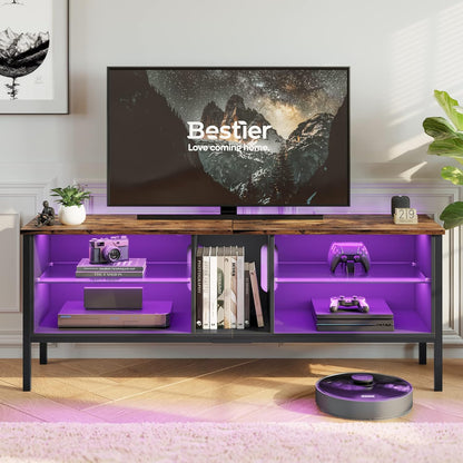Gaming Entertainment Center for 65+ Inch TV with LED Lights & Adjustable Glass Shelves, Modern TV Stand Media Console, Fits TVs up to 75 Inch, Black Carbon Fiber Ideal for Living Room