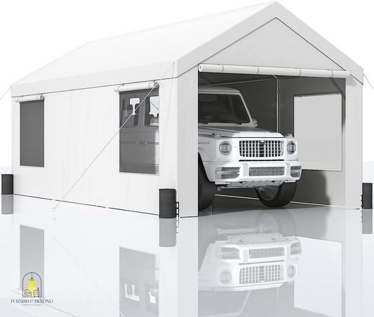 10x20ft Heavy Duty Car Canopy, Portable Garage with Roll-up Ventilated Windows & Removable Sidewalls, UV Resistant Waterproof All-Season Tarp for SUV, F150, Car, Truck, Boat