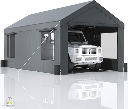10x20ft Heavy Duty Car Canopy, Portable Garage with Roll-up Ventilated Windows & Removable Sidewalls, UV Resistant Waterproof All-Season Tarp for SUV, F150, Car, Truck, Boat