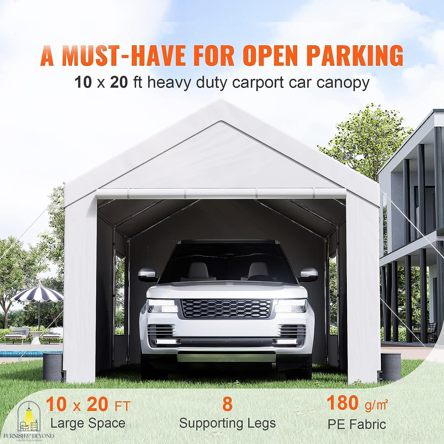 10x20ft Heavy Duty Car Canopy, Portable Garage with Roll-up Ventilated Windows & Removable Sidewalls, UV Resistant Waterproof All-Season Tarp for SUV, F150, Car, Truck, Boat