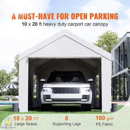10x20ft Heavy Duty Car Canopy, Portable Garage with Roll-up Ventilated Windows & Removable Sidewalls, UV Resistant Waterproof All-Season Tarp for SUV, F150, Car, Truck, Boat