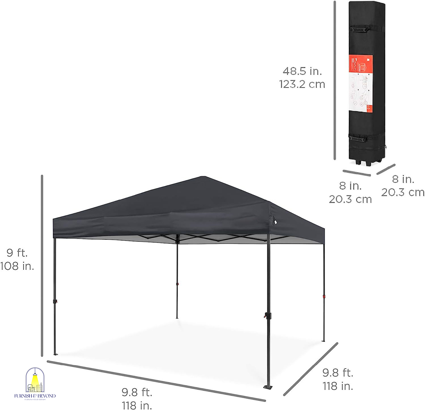 10x10ft 1-Person Setup Pop Up Canopy Tent Instant Portable Shelter w/ 1-Button Push, Straight Legs, Wheeled Carry Case, Stakes