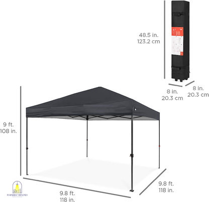 10x10ft 1-Person Setup Pop Up Canopy Tent Instant Portable Shelter w/ 1-Button Push, Straight Legs, Wheeled Carry Case, Stakes