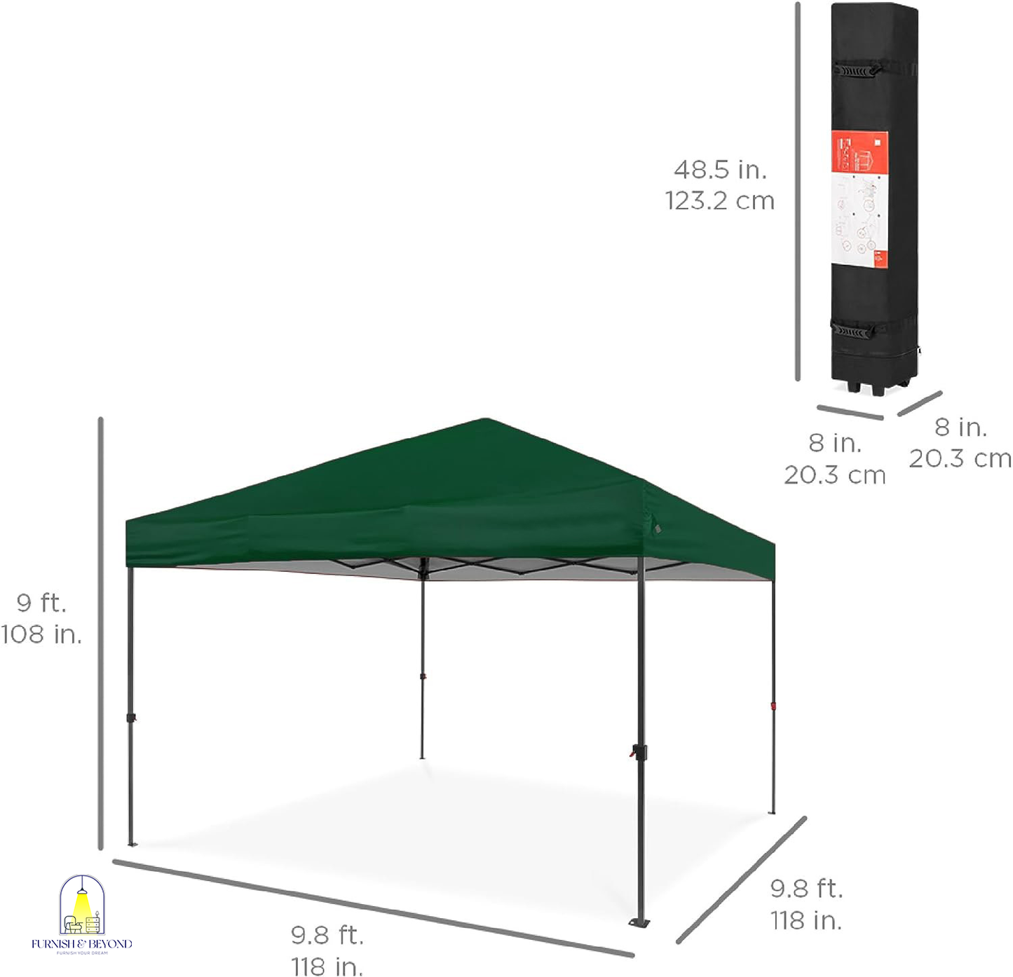 10x10ft 1-Person Setup Pop Up Canopy Tent Instant Portable Shelter w/ 1-Button Push, Straight Legs, Wheeled Carry Case, Stakes