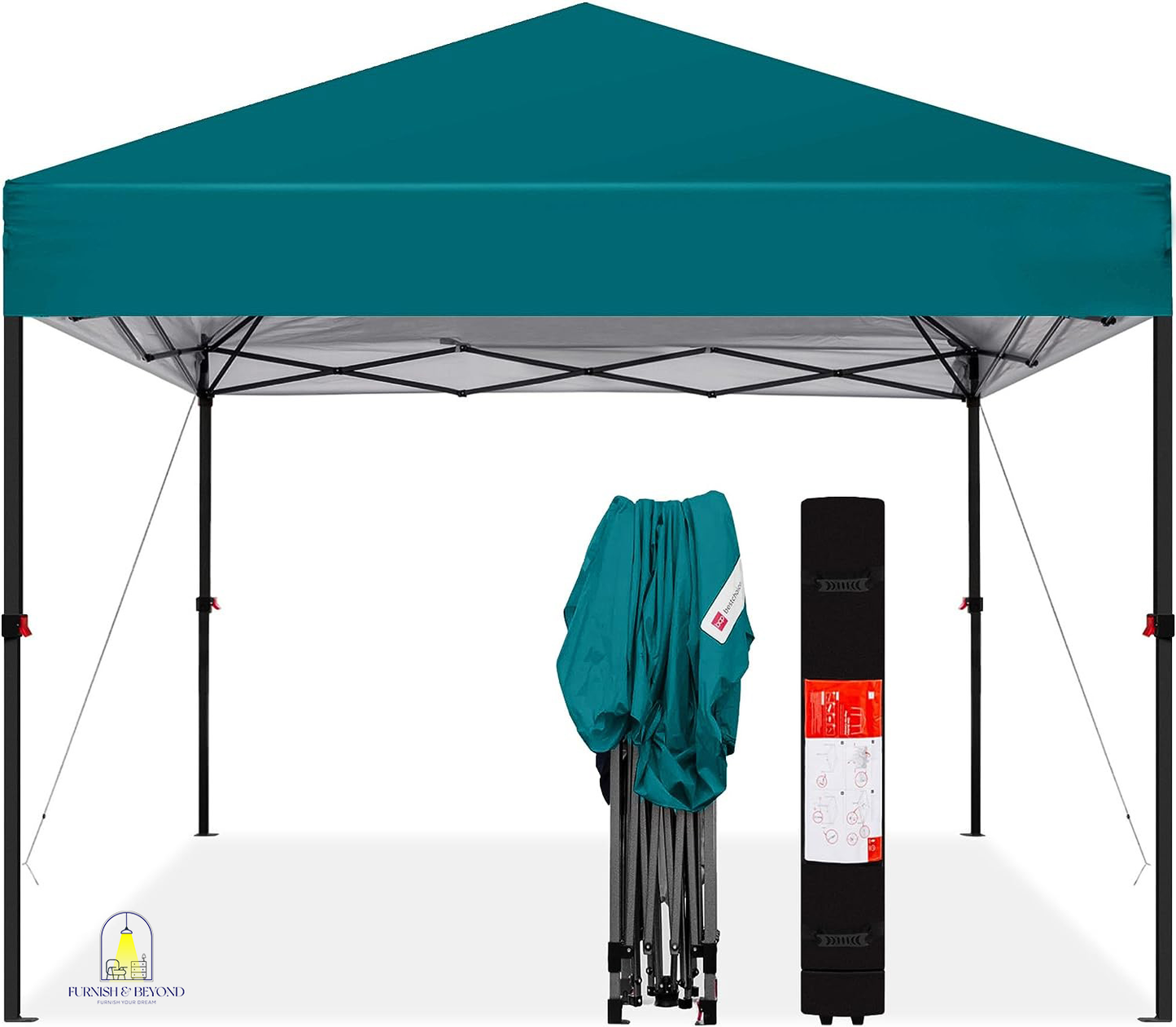10x10ft 1-Person Setup Pop Up Canopy Tent Instant Portable Shelter w/ 1-Button Push, Straight Legs, Wheeled Carry Case, Stakes