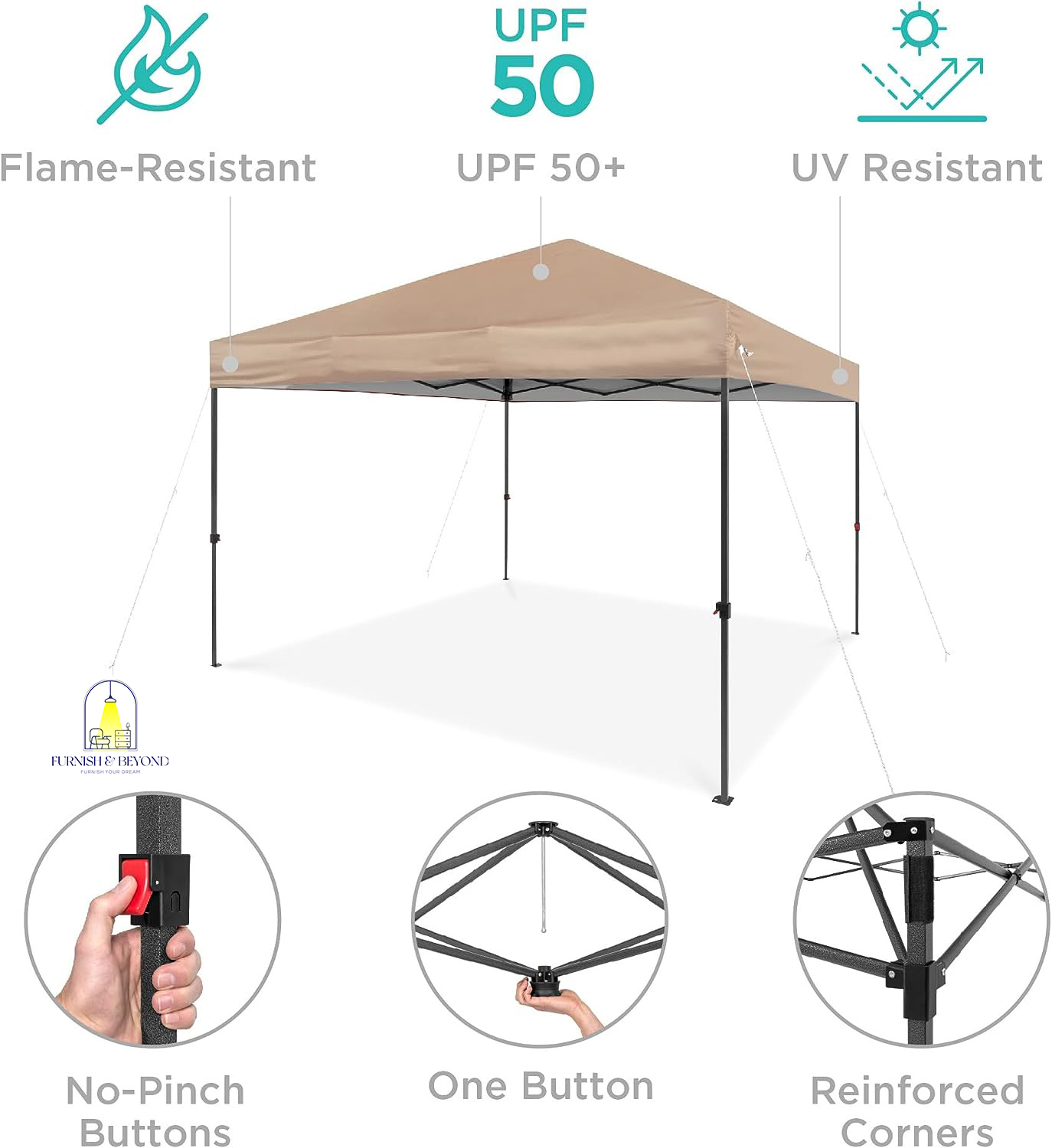 10x10ft 1-Person Setup Pop Up Canopy Tent Instant Portable Shelter w/ 1-Button Push, Straight Legs, Wheeled Carry Case, Stakes