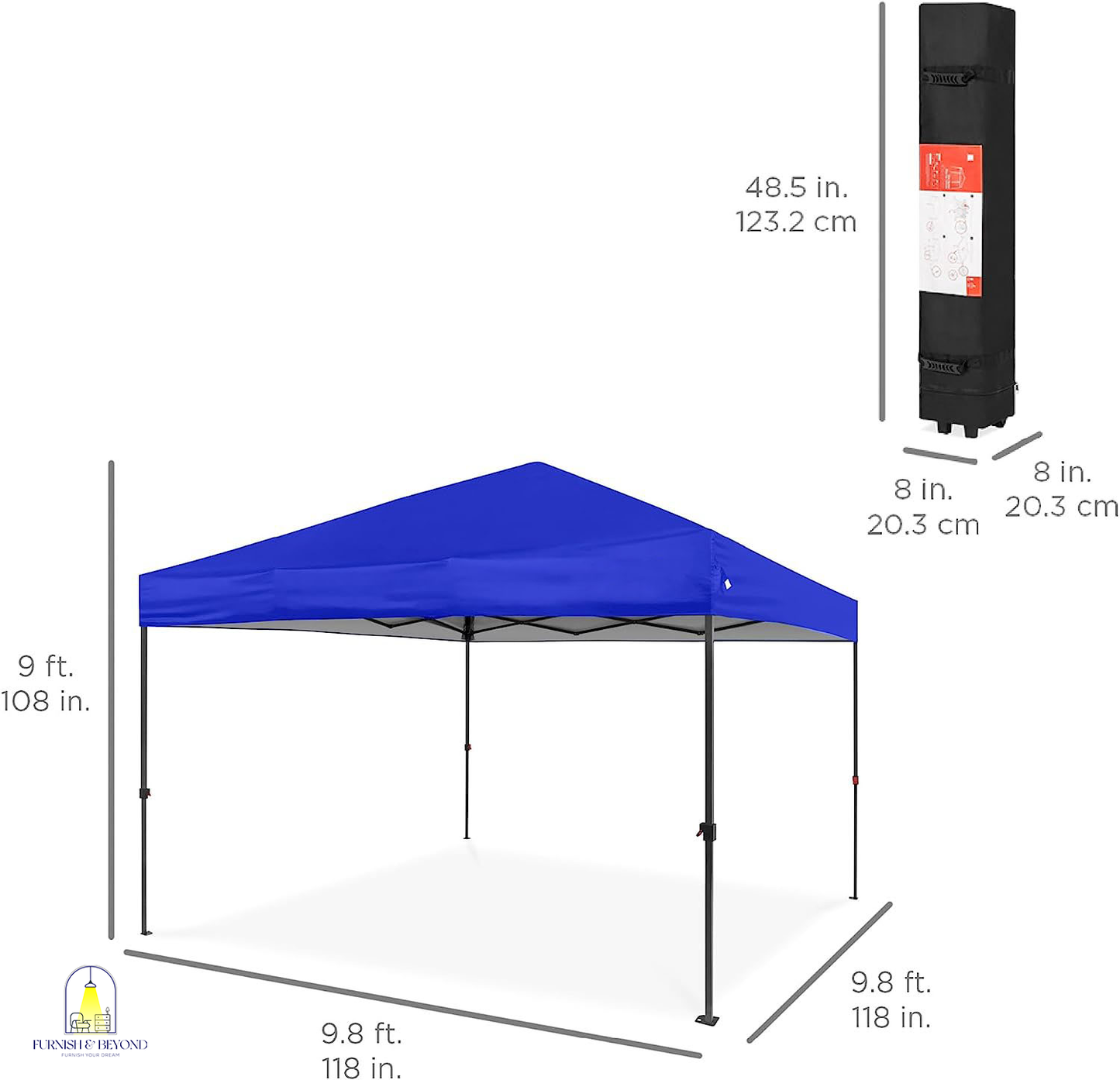 10x10ft 1-Person Setup Pop Up Canopy Tent Instant Portable Shelter w/ 1-Button Push, Straight Legs, Wheeled Carry Case, Stakes