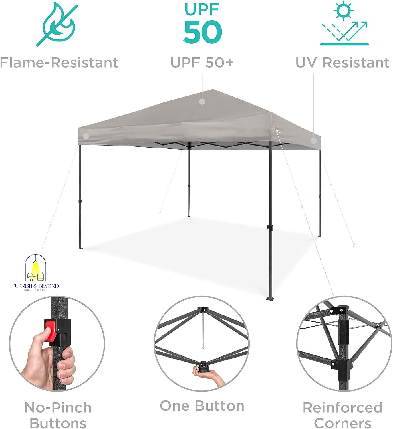 10x10ft 1-Person Setup Pop Up Canopy Tent Instant Portable Shelter w/ 1-Button Push, Straight Legs, Wheeled Carry Case, Stakes