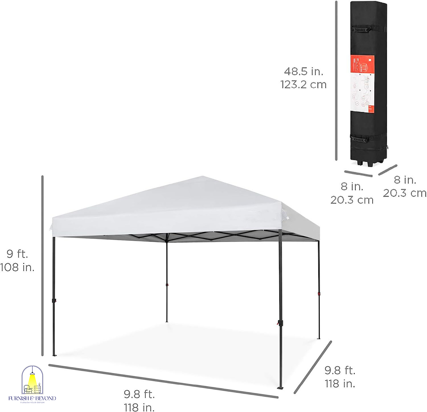 10x10ft 1-Person Setup Pop Up Canopy Tent Instant Portable Shelter w/ 1-Button Push, Straight Legs, Wheeled Carry Case, Stakes