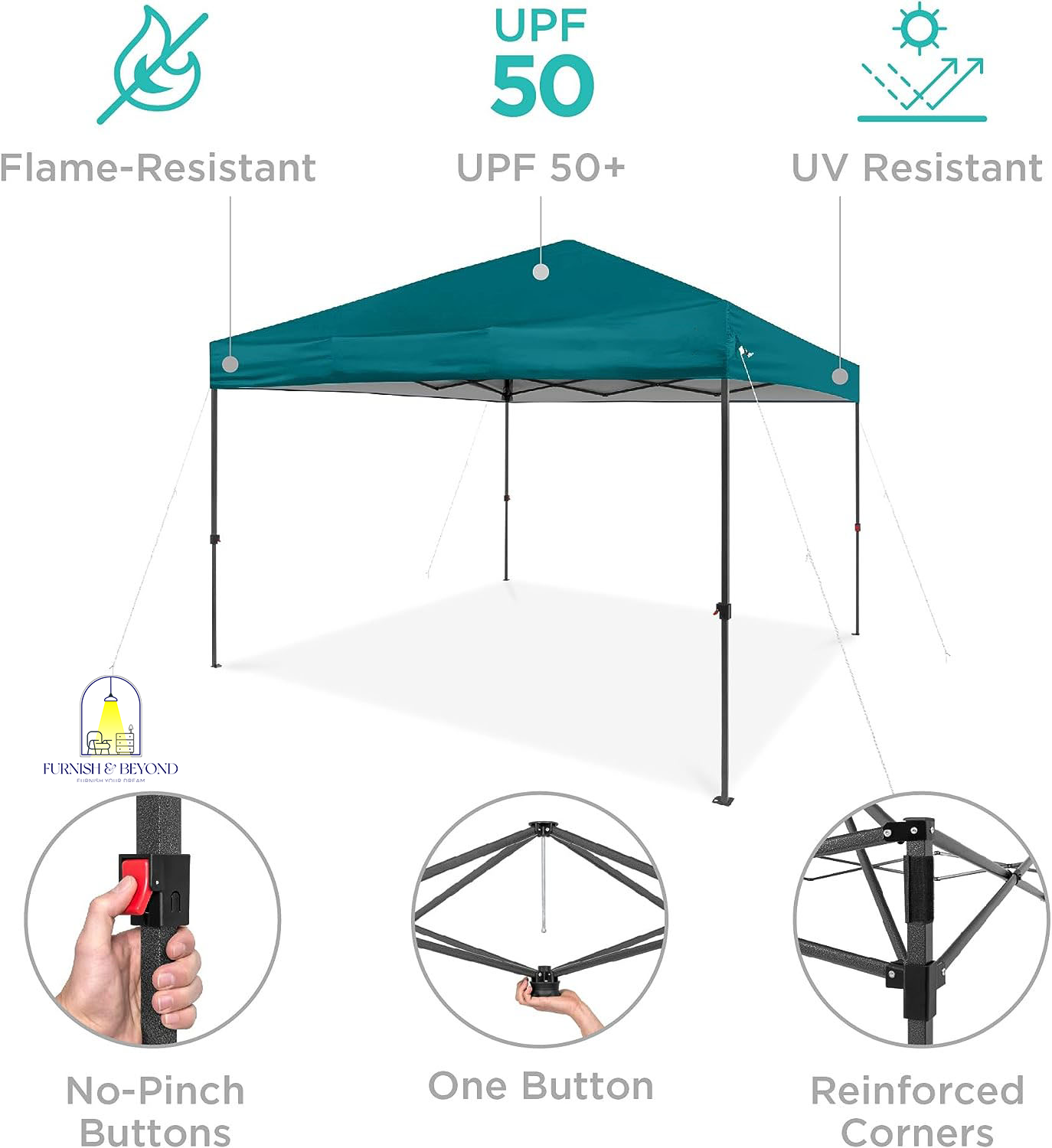 10x10ft 1-Person Setup Pop Up Canopy Tent Instant Portable Shelter w/ 1-Button Push, Straight Legs, Wheeled Carry Case, Stakes