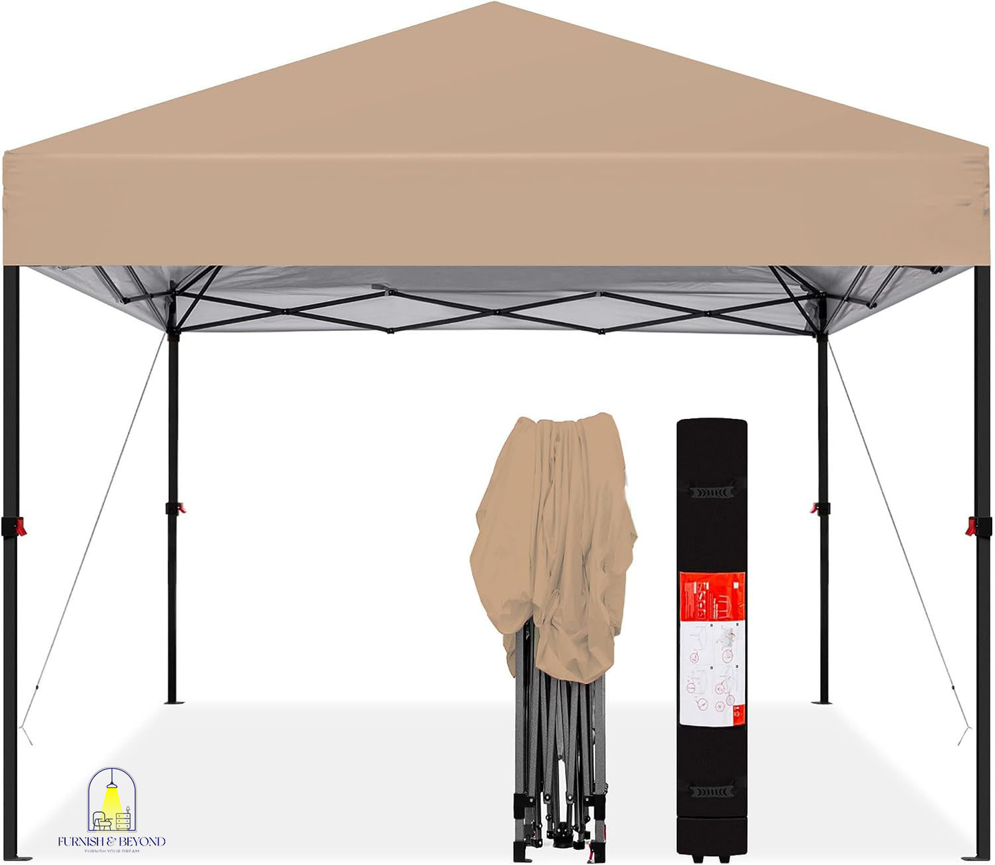 10x10ft 1-Person Setup Pop Up Canopy Tent Instant Portable Shelter w/ 1-Button Push, Straight Legs, Wheeled Carry Case, Stakes