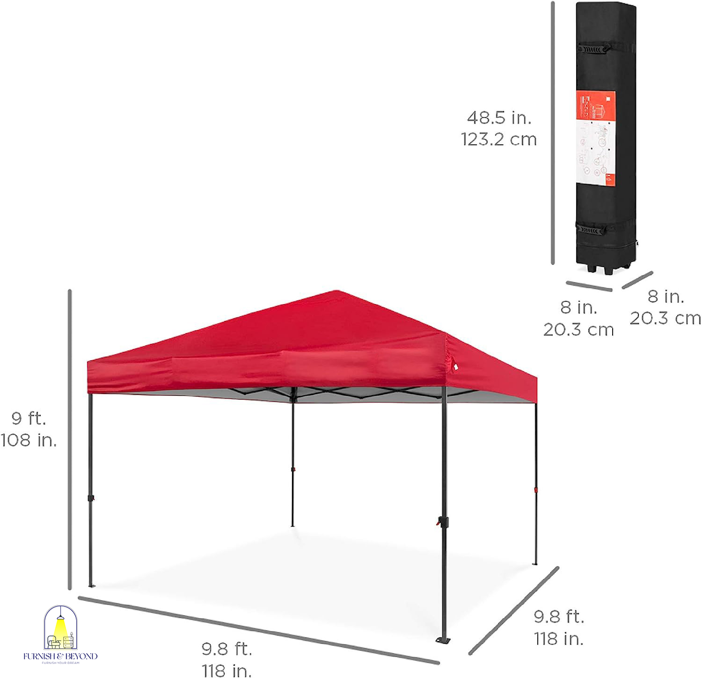 10x10ft 1-Person Setup Pop Up Canopy Tent Instant Portable Shelter w/ 1-Button Push, Straight Legs, Wheeled Carry Case, Stakes